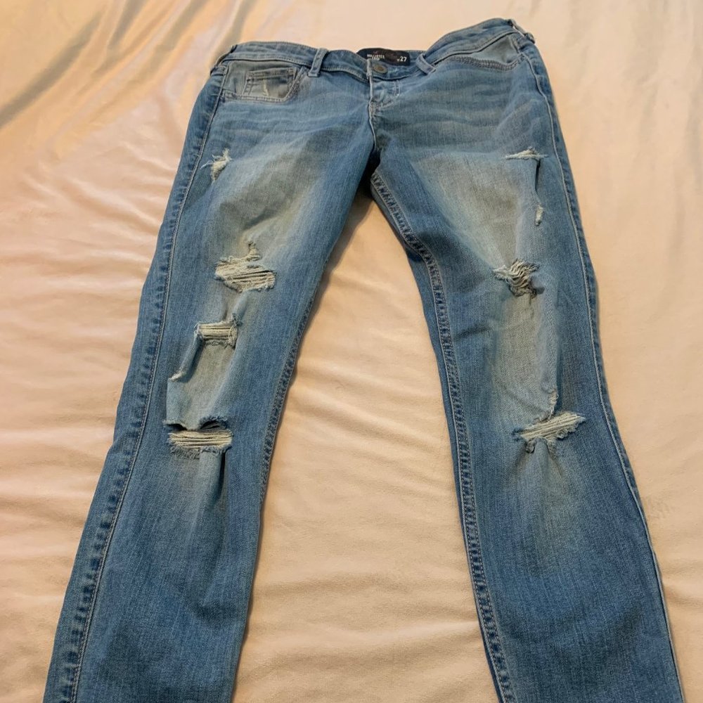 Hollister girl's junior denim distressed jeans 5